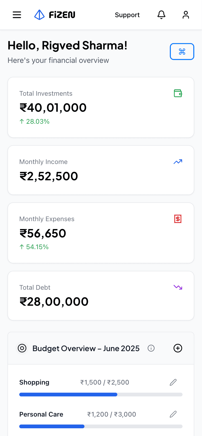 Mobile Dashboard view